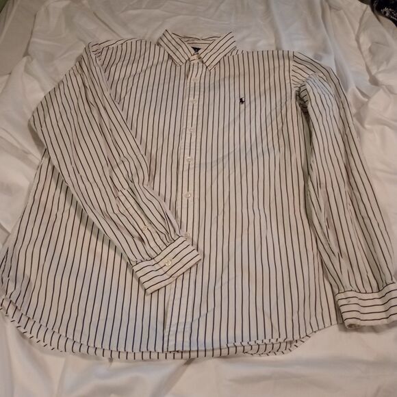 Ralph Lauren Men's Custom Fit L/S XL Button Up. Black/White Stripe 100% Cotton - Picture 1 of 9
